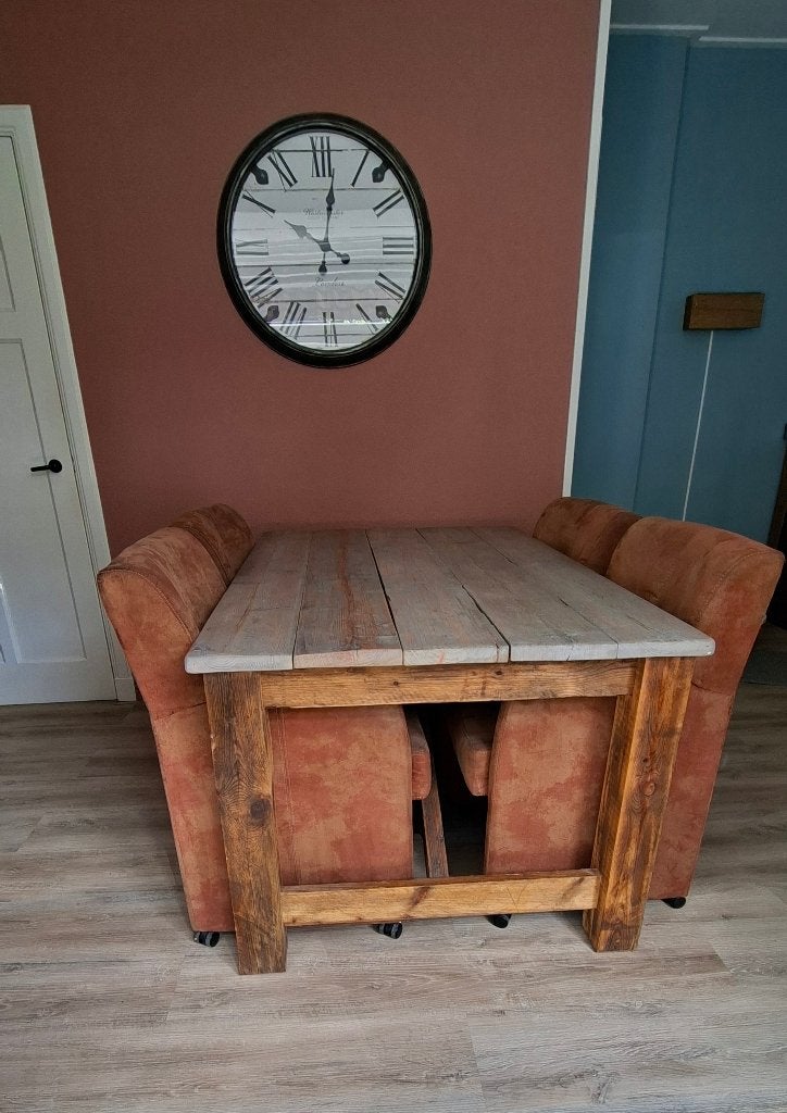 Eettafel + salontafel robuust steigerhout, Ophalen, Gebruikt, 100 tot 150 cm, 50 tot 100 cm