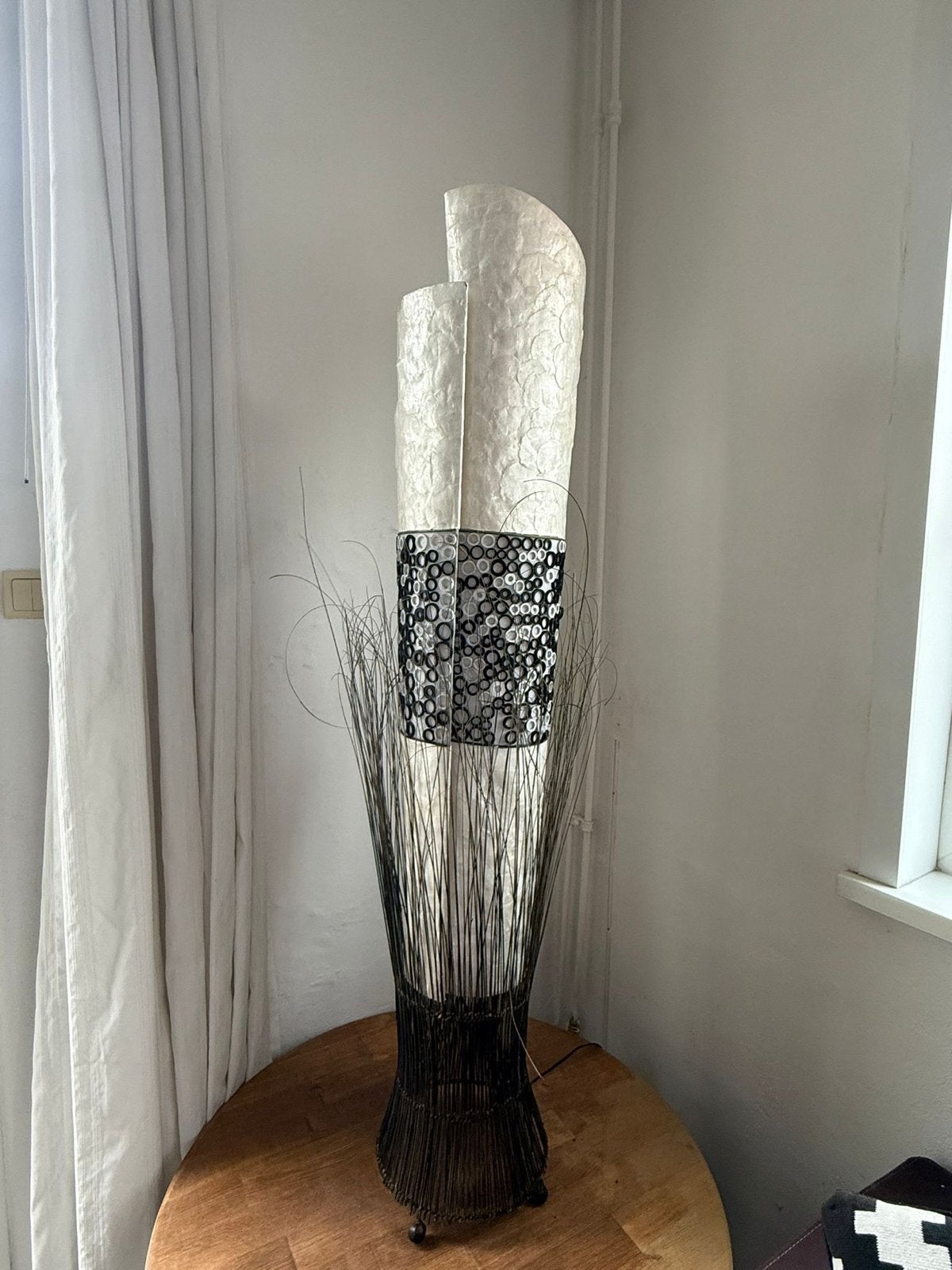 Staande lamp met capiz schelpen en bamboe, Ophalen, Gebruikt, Natuurlijk materiaal, 100 tot 150 cm