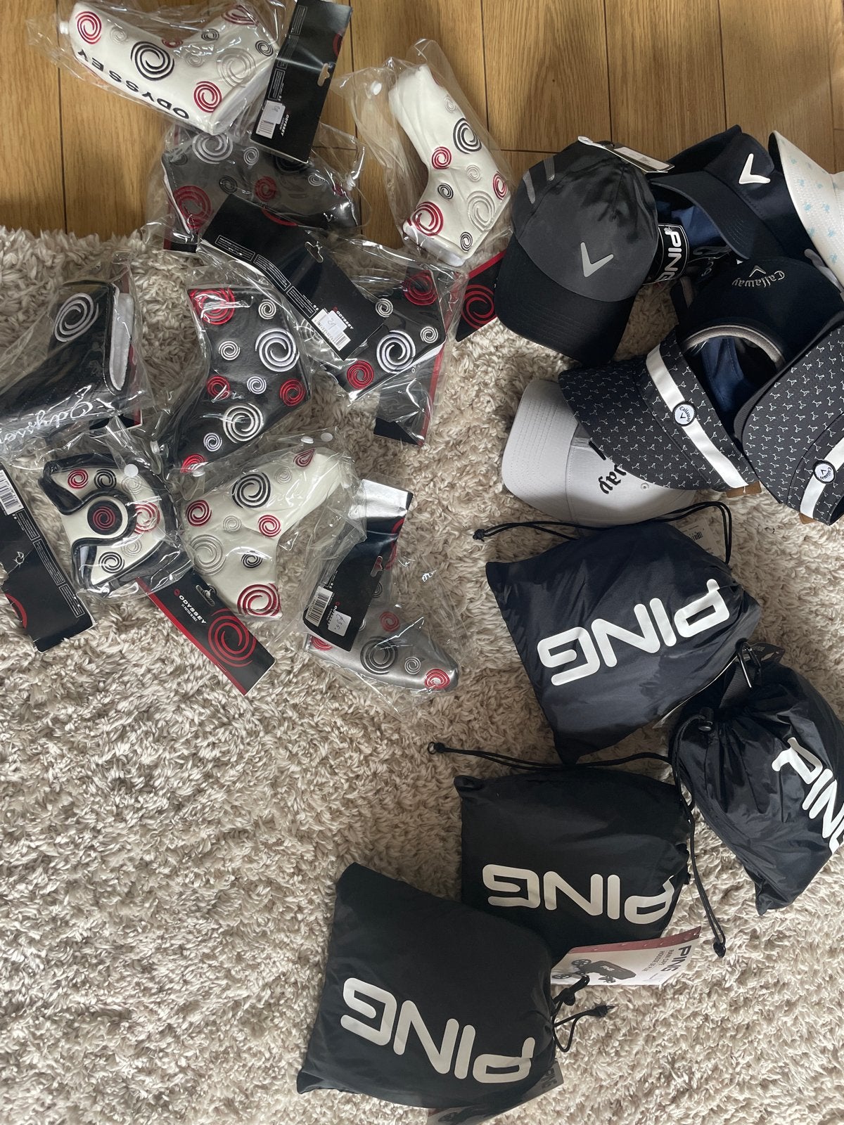 golfaccessoires: regenhoezen, putter headcovers, petten, Ophalen of Verzenden, Nieuw, Overige typen, Overige merken