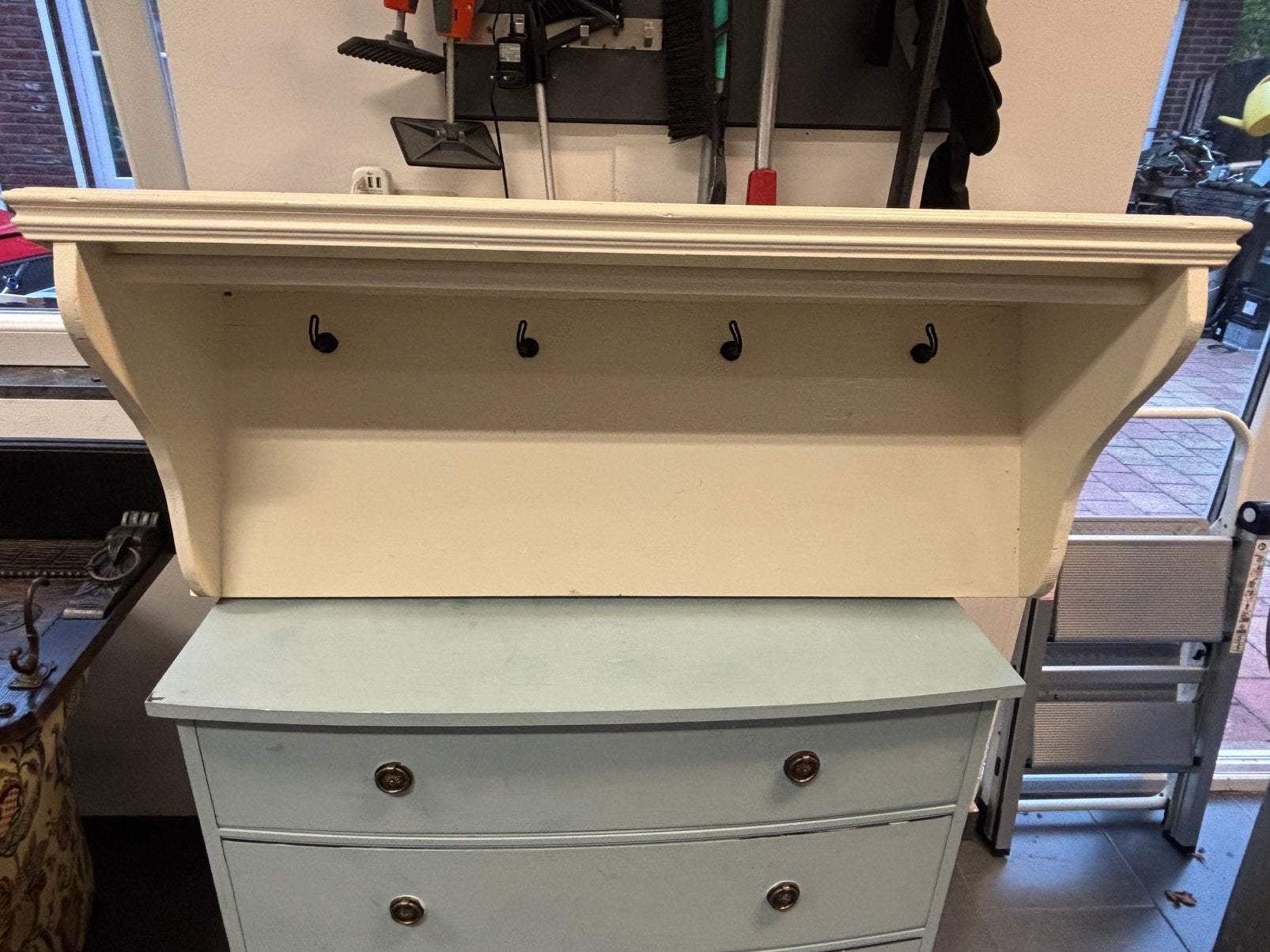 Witte wandkapstok met haken en roede 100cm, Witte wandkapstok met haken en roede 100cm, Witte wandkapstok met haken en roede 100cm
