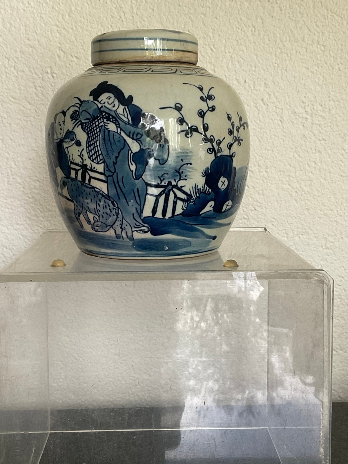 Antieke Chinese Gemberpot met Blauw-Witte Decoratie, Ophalen of Verzenden
