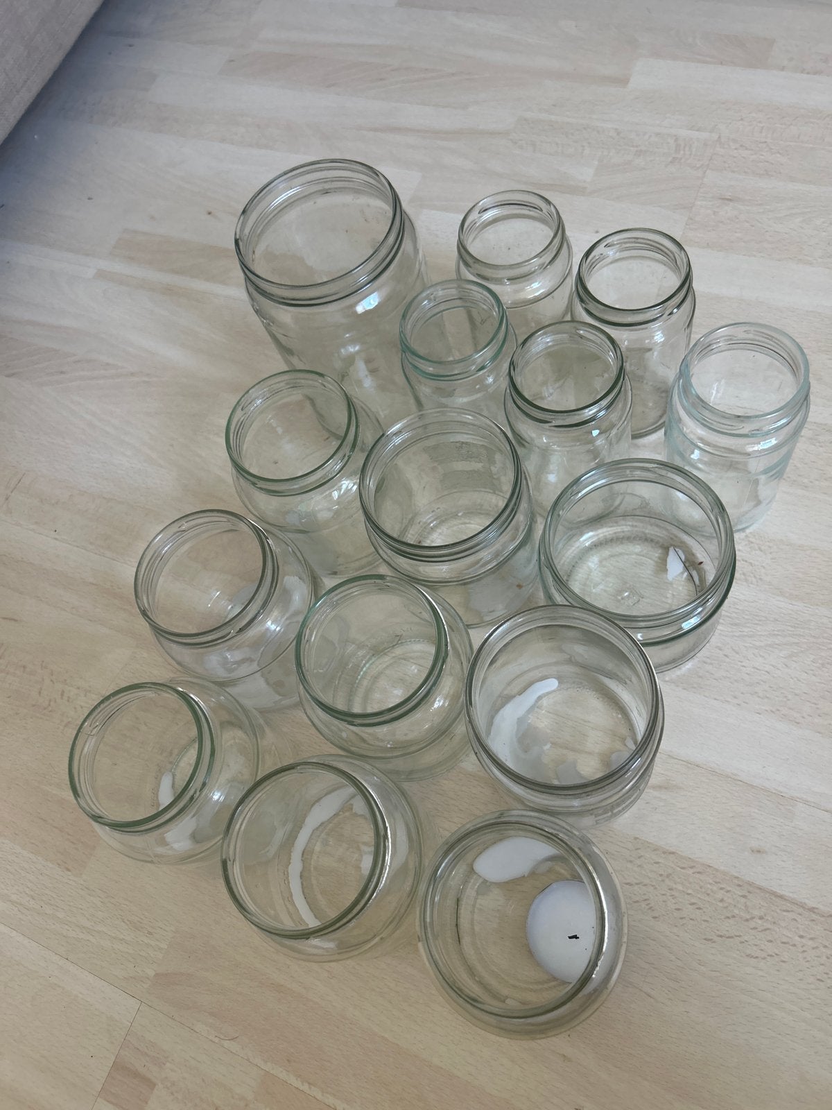 15 Glazen potjes als waxinelichthouders voor bruiloft, Ophalen of Verzenden, Gebruikt, Meerkleurig, Glas