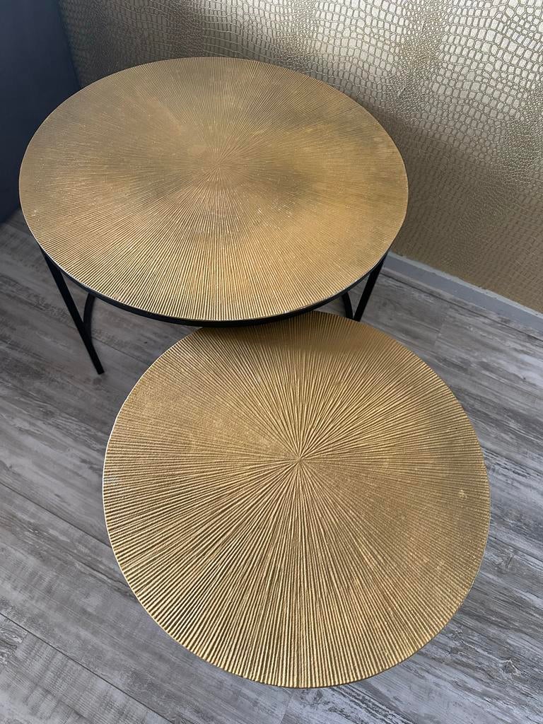 Set van 2 gouden salontafels, Huis en Inrichting, Tafels | Salontafels, Ophalen, Gebruikt, Rond, 50 tot 100 cm