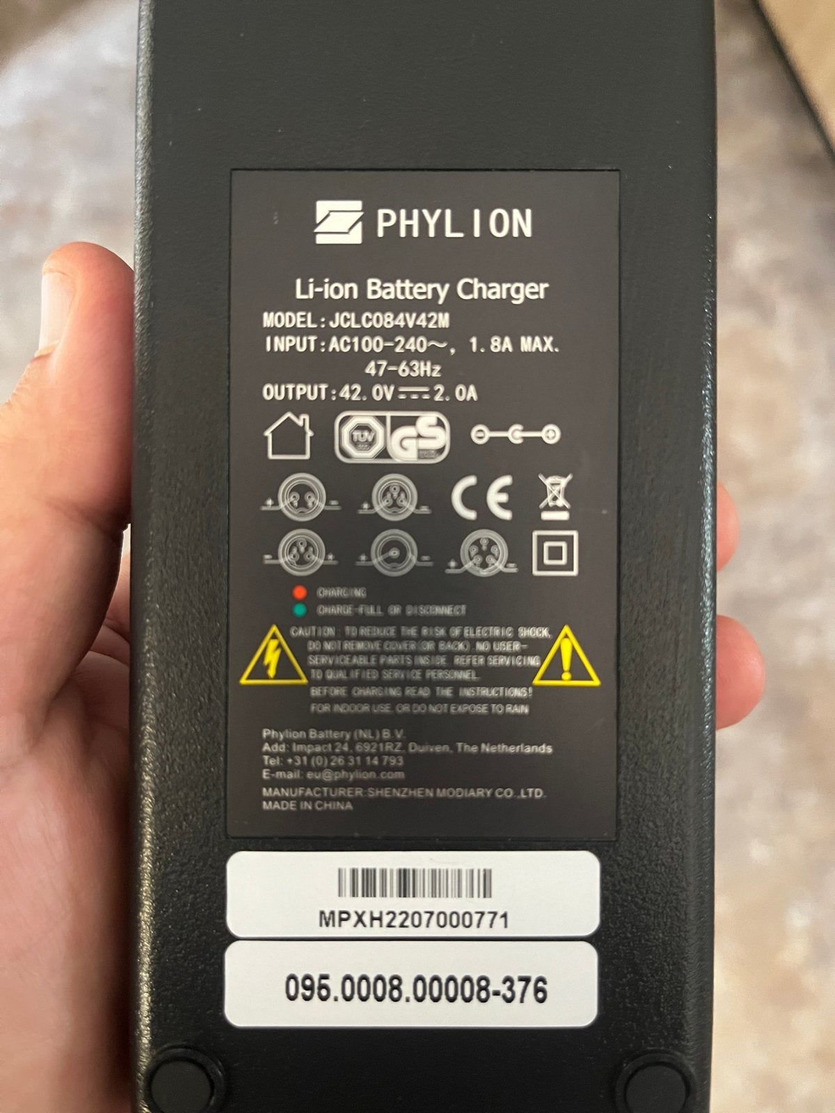 Phylion E-bike Lader 42V 2.0A - 5-pins, Ophalen, Gebruikt