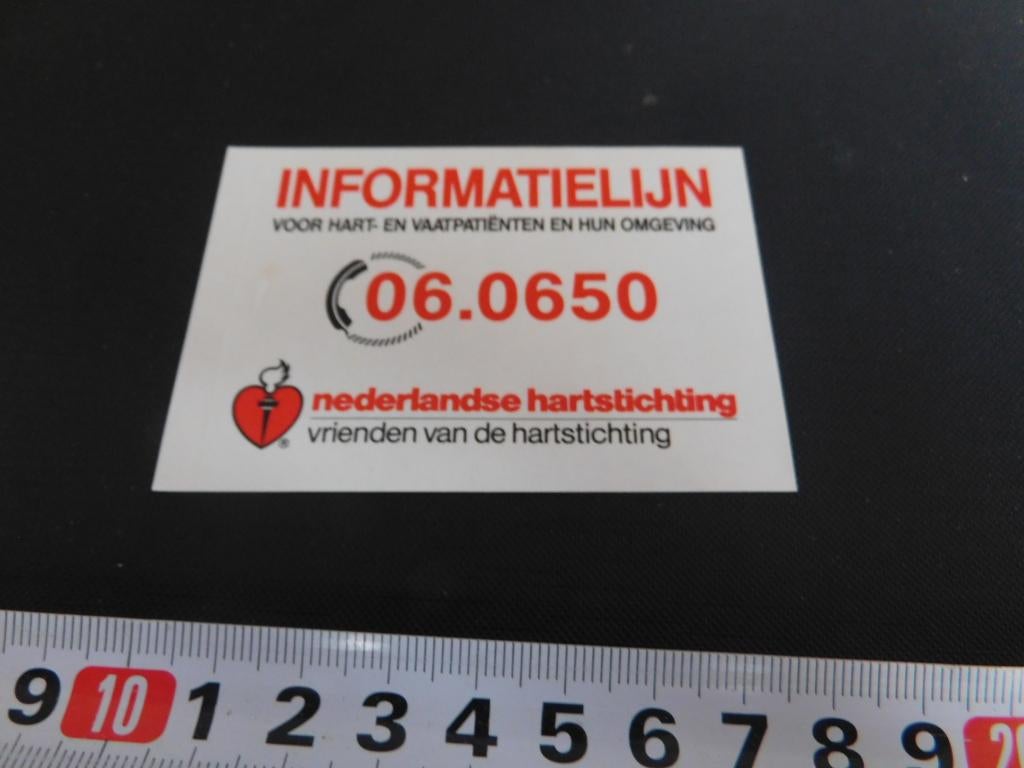 sticker Nederlandse Hartstichting Informatielijn 06.0650 *, Verzamelen, Ophalen, Zo goed als nieuw