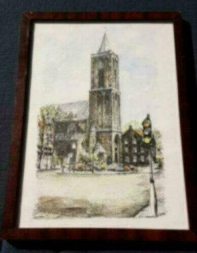 litho met aquarel Bussum Vituskerk Bob Brobbel., Antiek en Kunst, Kunst | Litho's en Zeefdrukken, Ophalen