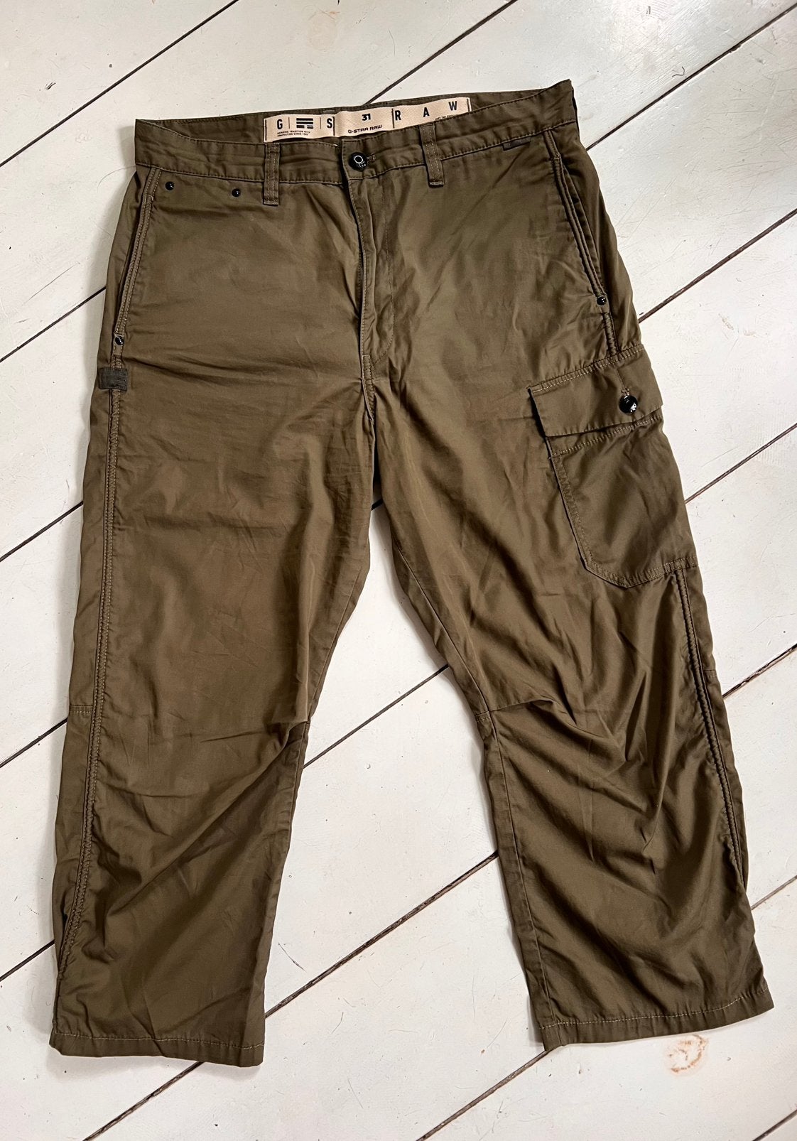 G-Star RAW Combat Cargo Pants – olijfgroen – military style., Ophalen of Verzenden, Zo goed als nieuw, Groen, Driekwart