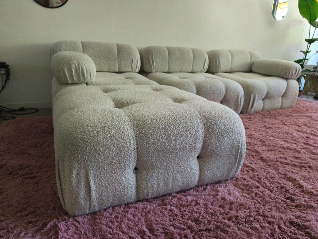Modulaire design bank bouclé 4 delen Beige/Wit, Huis en Inrichting, Banken | Bankstellen, Ophalen, Hoekbank, 300 cm of meer, 75 tot 100 cm