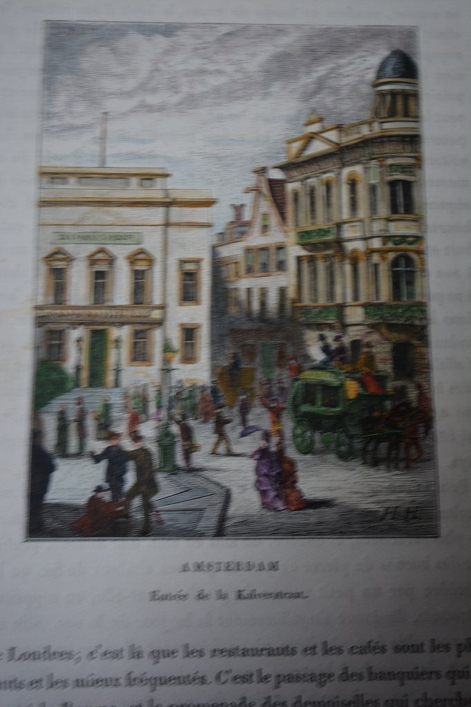 Amsterdam Kalverstraat Damzijde Houtgravure 1876 Havard EA9, Antiek en Kunst, Handgekleurd, 1800 - 1899, Verzenden, Stadsgezicht