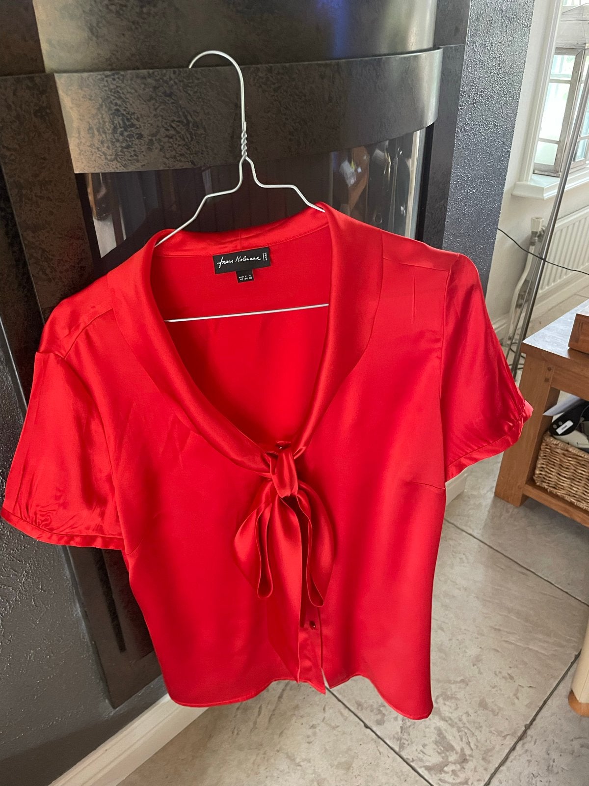 Frans Molenaar rode satijnen blouse met korte mouwen, Kleding | Dames, Maat 42/44 (L), Ophalen of Verzenden, Zo goed als nieuw