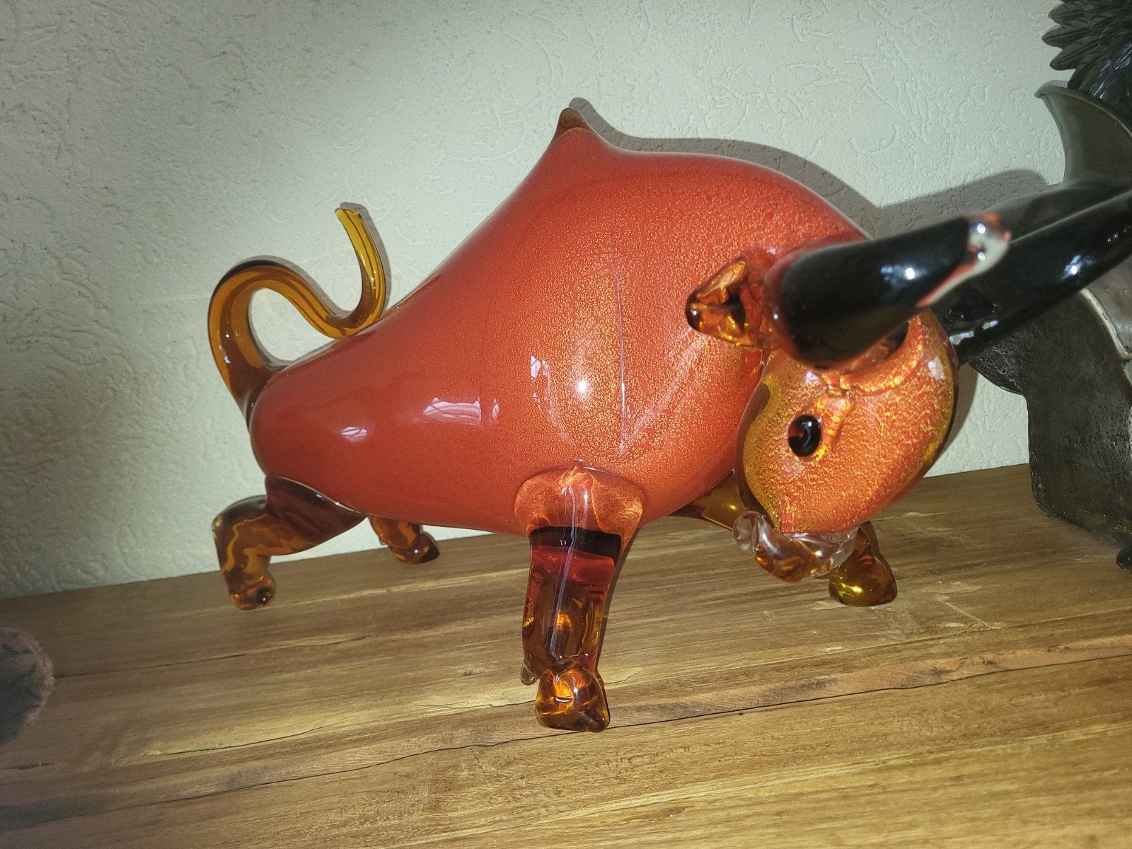 Glazen stier beeldje - Murano stijl, Ophalen of Verzenden, Beeld, Oranje, Glas