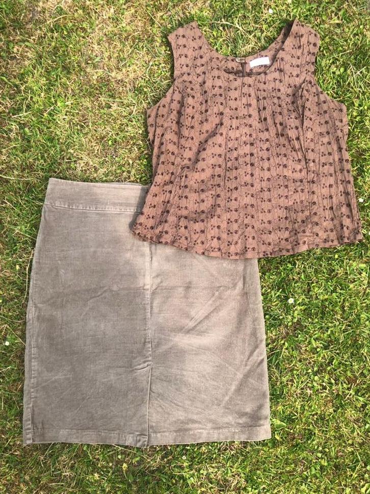 Katoenen Rok Beneton 42 blouse 44 setje mag als setje of los, Kleding | Dames, Rokken, Zo goed als nieuw, Maat 42/44 (L), Knielengte