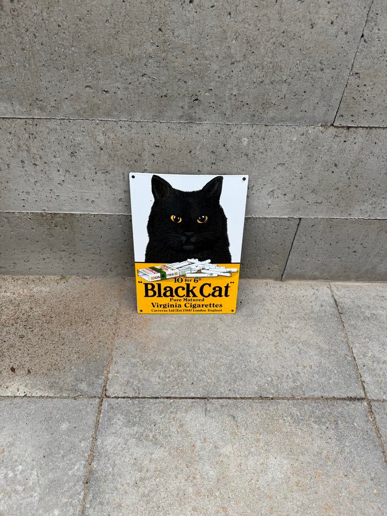Vintage Black Cat Virginia Cigarettes Emaille Bord, Ophalen of Verzenden