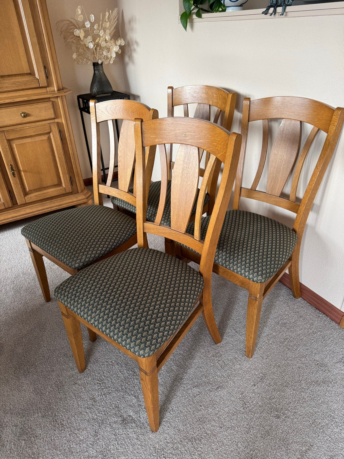 4x Massief eikenhouten stoelen - Karel Mintjens, Huis en Inrichting, Ophalen, Bruin, Zo goed als nieuw, Vier