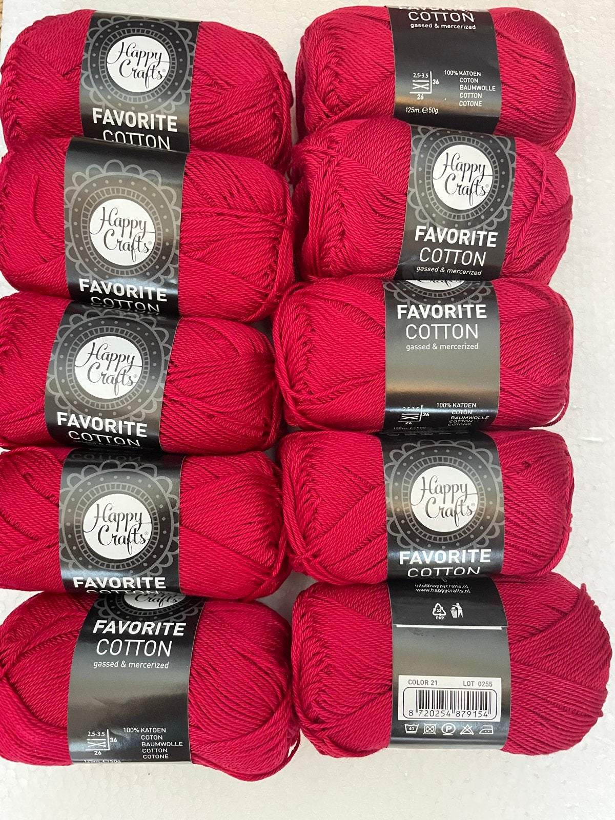 Happy Crafts Favorite Cotton - wijnrood Katoen (10 bollen), -, Breien of Haken, -, Nieuw