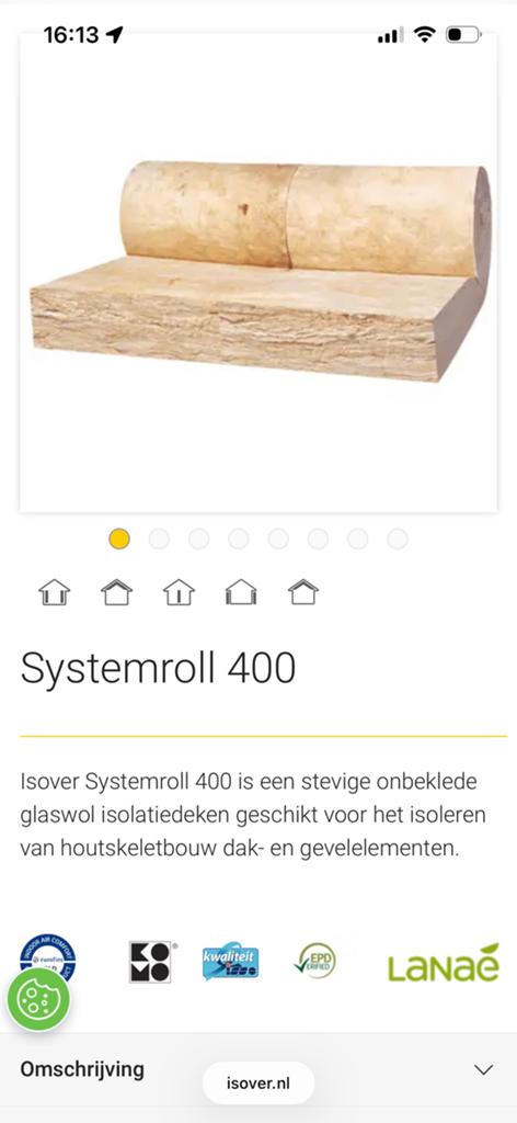 Isover Systeemroll 400 glaswol isolatie 170 mm t.w.v.  €150, Ophalen, 12 cm of meer, Zo goed als nieuw, 15 m² of meer