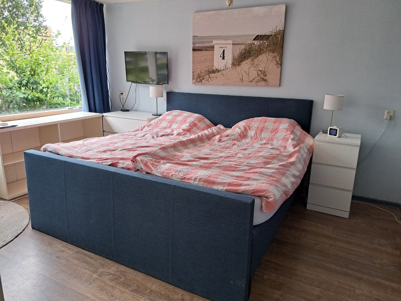 Tweepersoonsbed 200x200 cm - Zeer goede staat, Huis en Inrichting, Slaapkamer | Bedden, Blauw, Tweepersoons, Ophalen of Verzenden