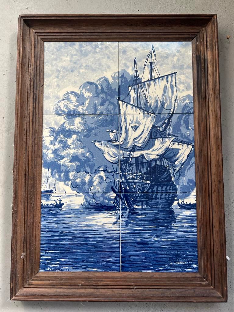 Delfts Blauw tegeltableau Het Kanonschot, Antiek en Kunst, Ophalen of Verzenden