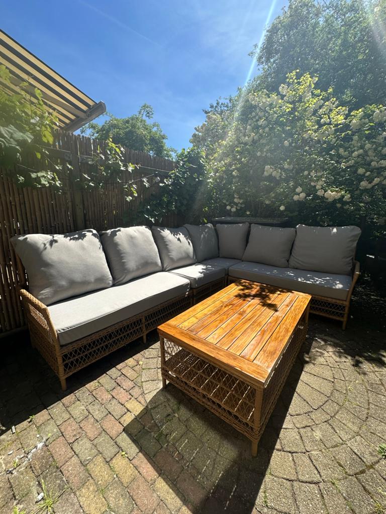 Wicker Rotan bali Loungeset met Houten Salontafel, Ophalen, Gebruikt, Meer dan 8 zitplaatsen, Loungeset