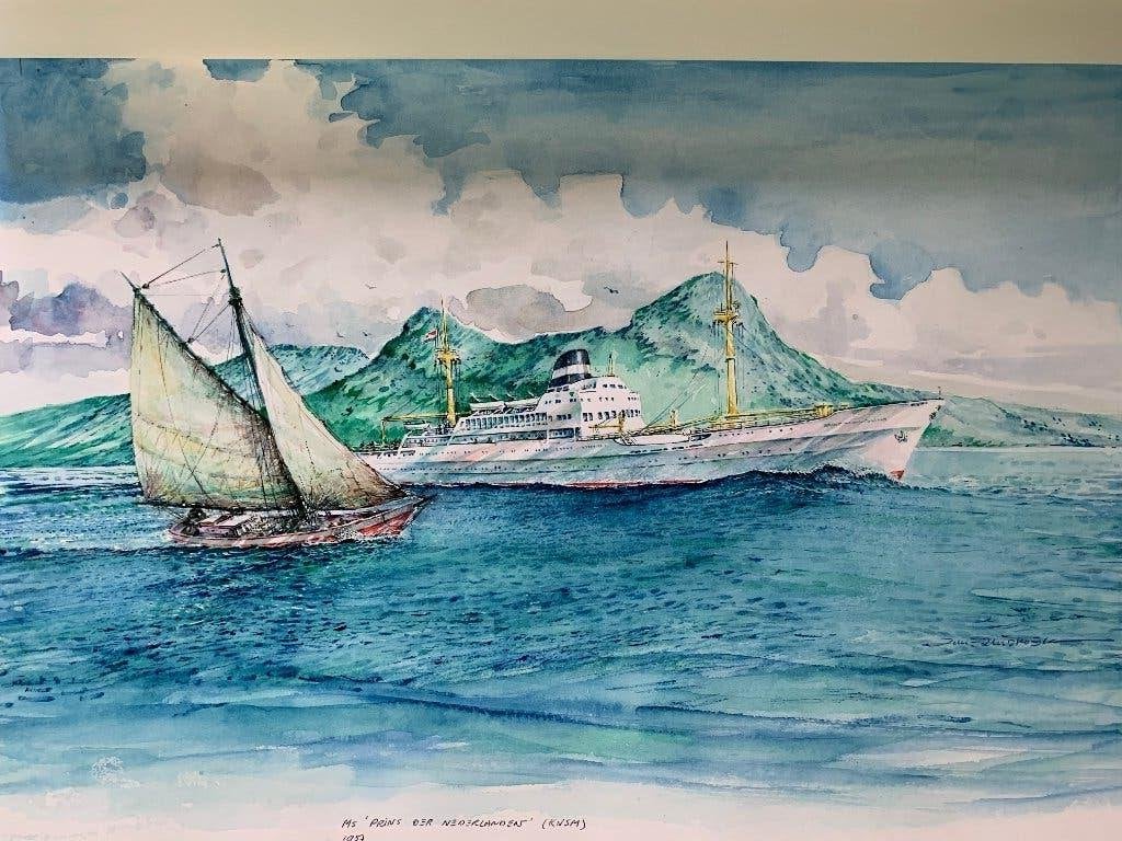Aquarellen en tekeningen KNSM schepen, Ophalen, Overige typen, Aquarel, Origineel