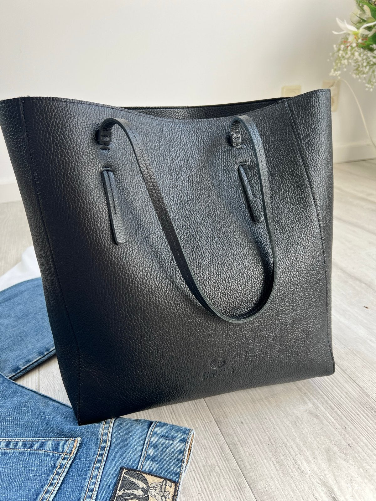 Fred de la Bretoniere leren tas, Eu, Eu, Zwart, Shopper