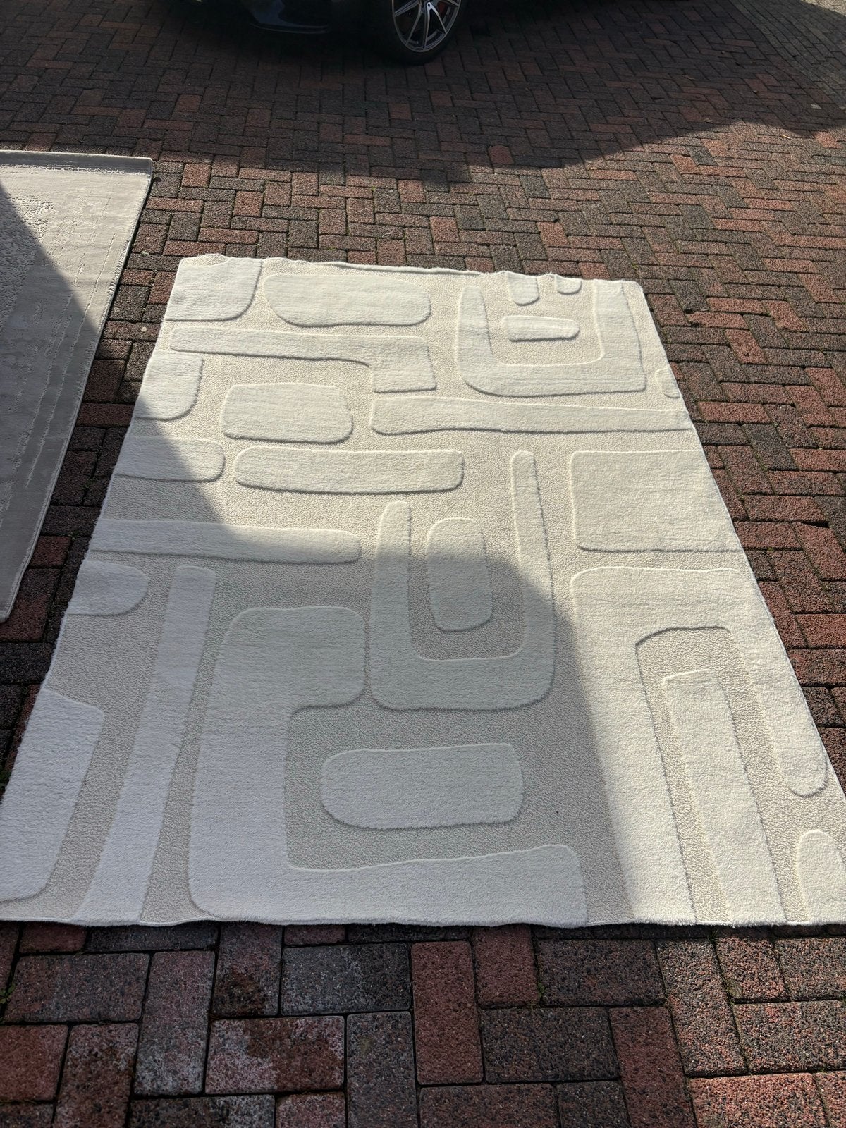 Modern Crème Tapijt met Abstract Patroon, Ophalen, 150 tot 200 cm, 200 cm of meer, Zo goed als nieuw