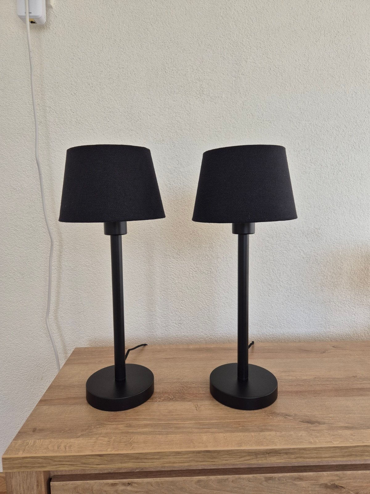 Set van 2 zwarte tafellampen met kappen, Ophalen, Metaal, Sfeerlamp, Zo goed als nieuw