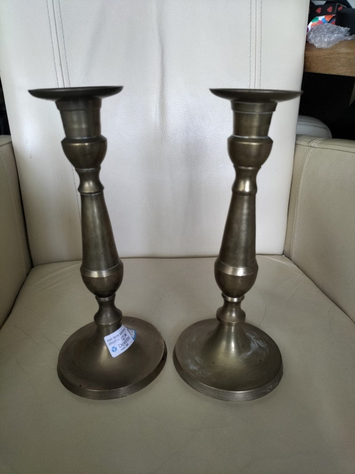 Set van 2 vintage koperen kandelaars, Antiek en Kunst, Ophalen of Verzenden