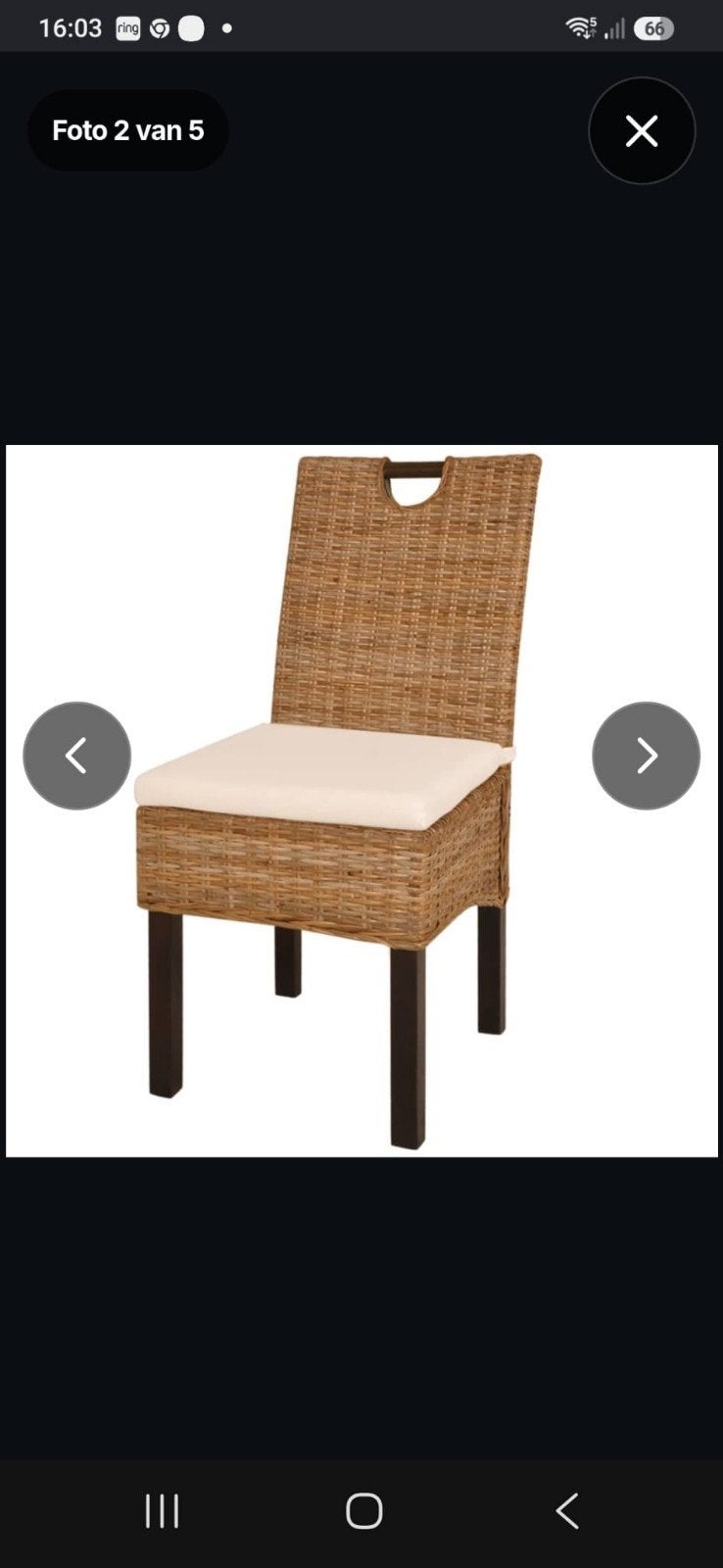 2 Rotan stoelen met kussens, Huis en Inrichting, Ophalen, Bruin, Twee