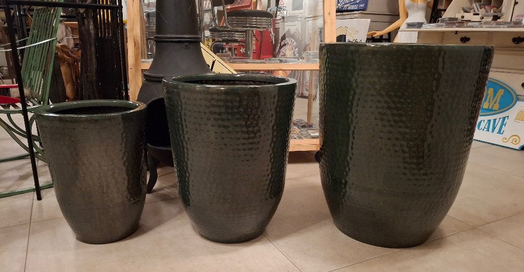 Nieuw grote metalen gemoffelde potten in 3 maten 4 kleuren., 40 cm of meer, Rond, Nieuw, Ophalen of Verzenden