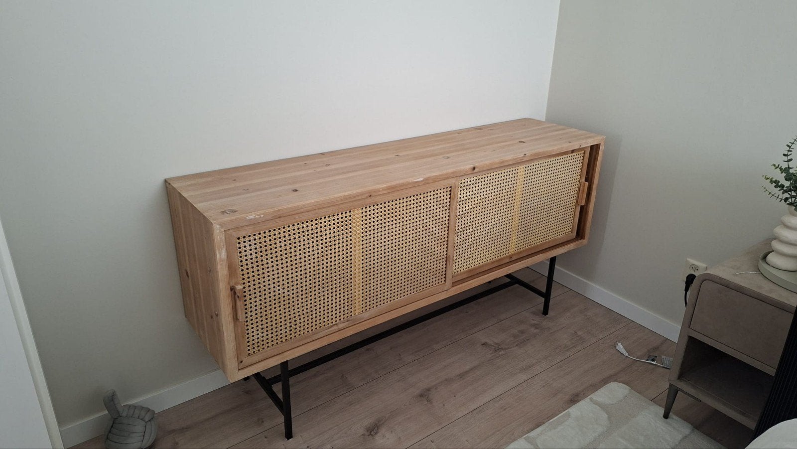 Houten dressoir/TV-meubel rotan schuifdeuren Webbing Xenos, Ophalen, Zo goed als nieuw, Overige houtsoorten, Bohemian / Scandinavisch