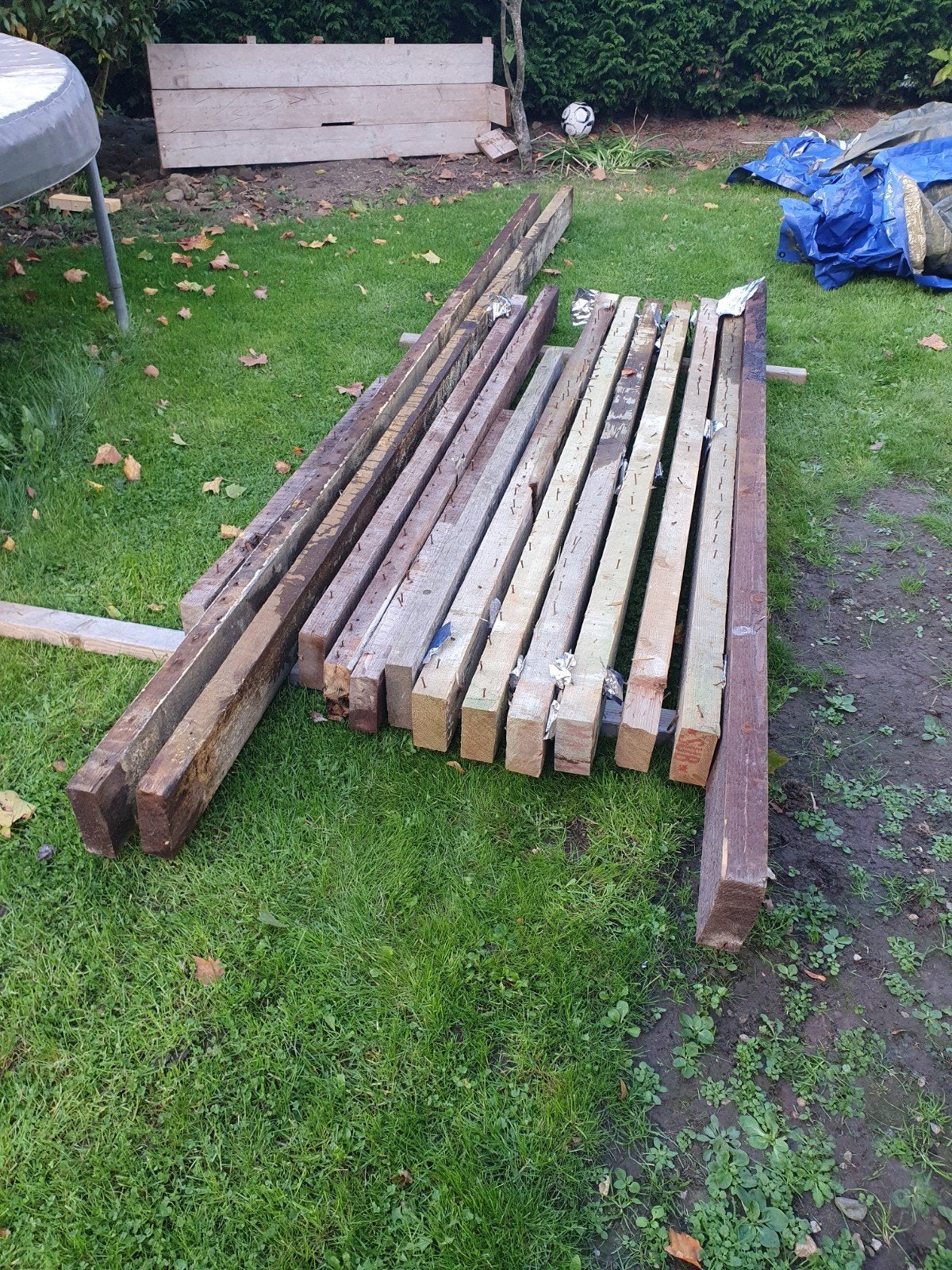 Diverse houten balken, gebruikt, Doe-het-zelf en Verbouw, Ophalen, Gebruikt, Balk, Overige houtsoorten