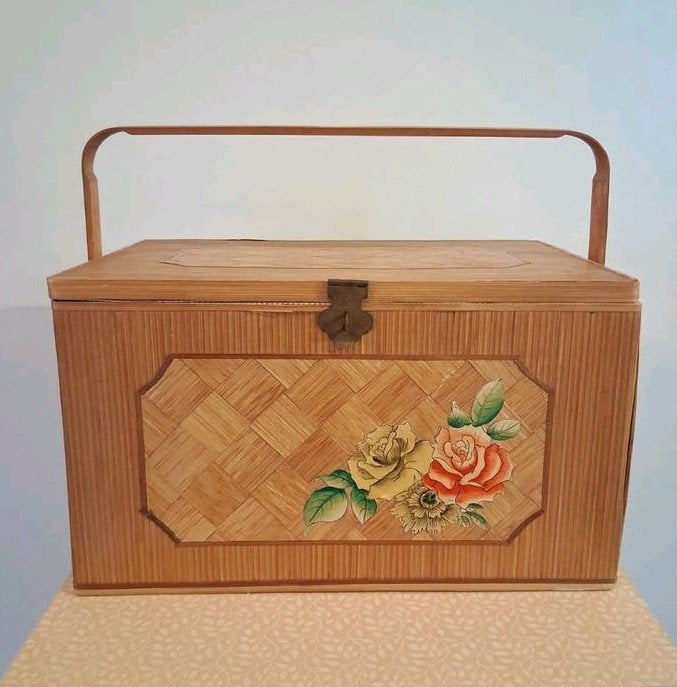 Vintage Naaidoos kist hout Chinees, Antiek en Kunst, Ophalen of Verzenden