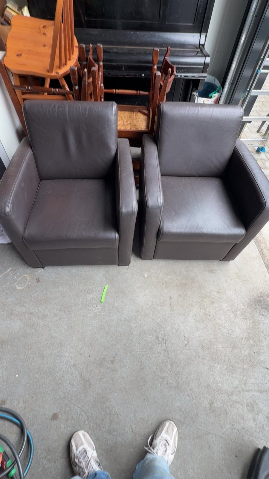 Twee comfortabele bruine leren fauteuils, Huis en Inrichting, Gebruikt, G, G, G