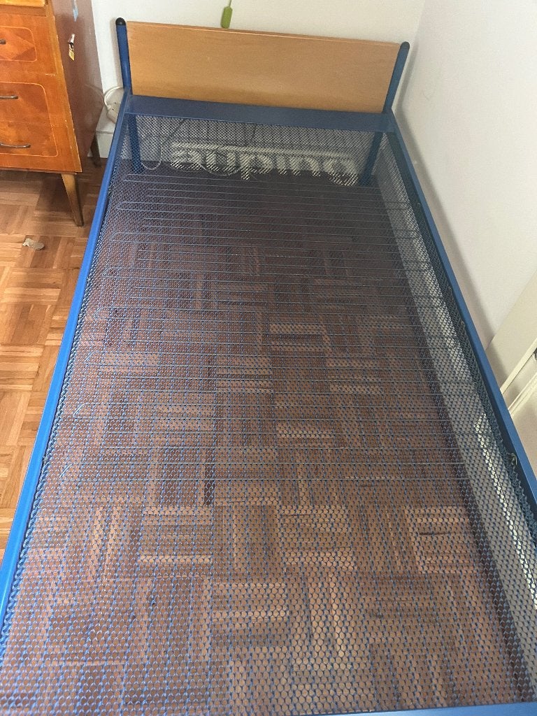 Vintage Auping eenpersoonsbed / daybed – Industrieel Blauw, Ophalen, Gebruikt, 90 cm, Eenpersoons