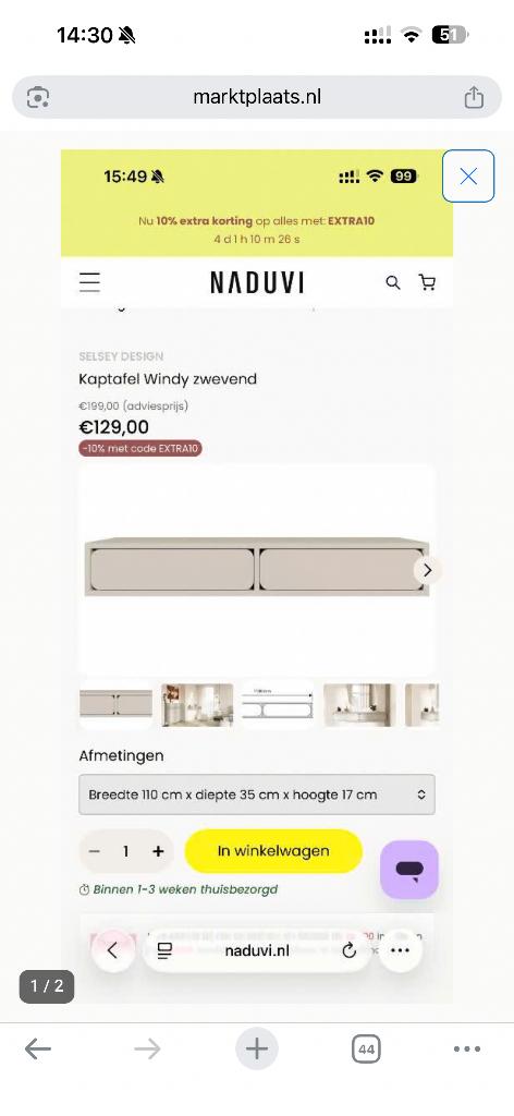 Kaptafel, Huis en Inrichting, Tafels | Kaptafels, Ophalen, 100 tot 150 cm, Nieuw, Minder dan 100 cm
