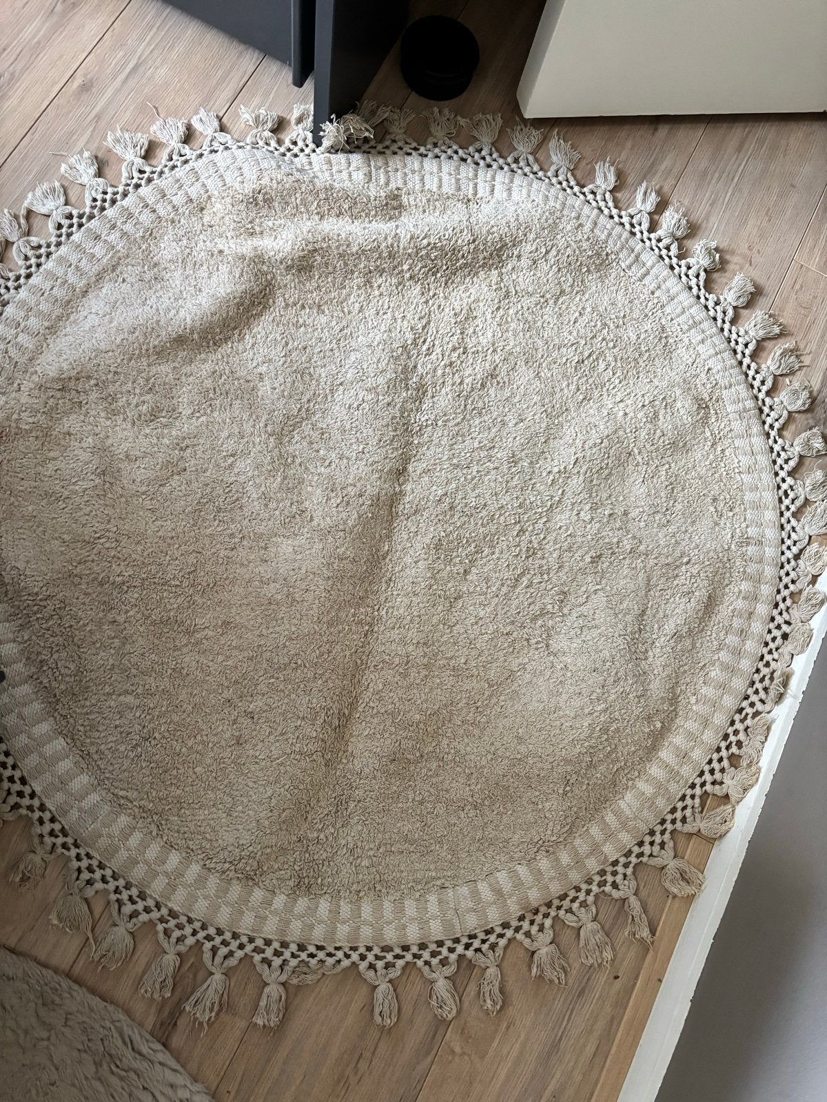 Handgemaakt rond vloerkleed Kwantum beige, 100 tot 150 cm, Beige, Rond, Ophalen of Verzenden
