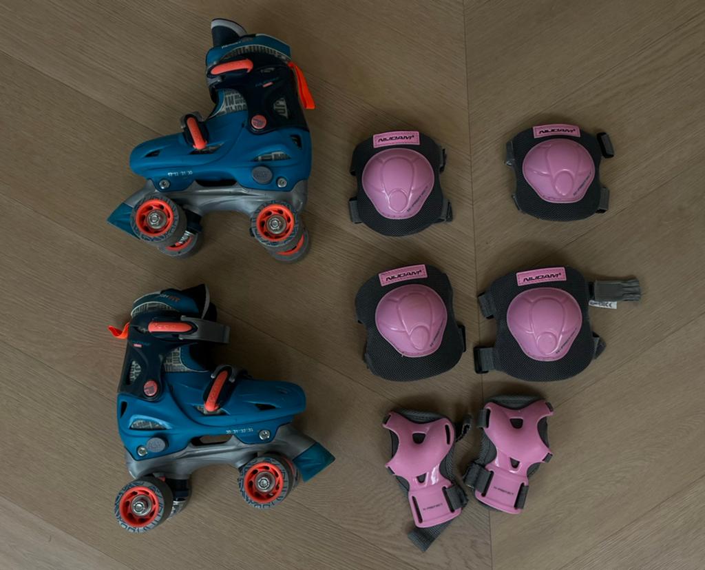 Nijdam Verstelbare rolschaatsen + beschermset voor kinderen, Ophalen of Verzenden, Verstelbaar, Gebruikt, Kinderen
