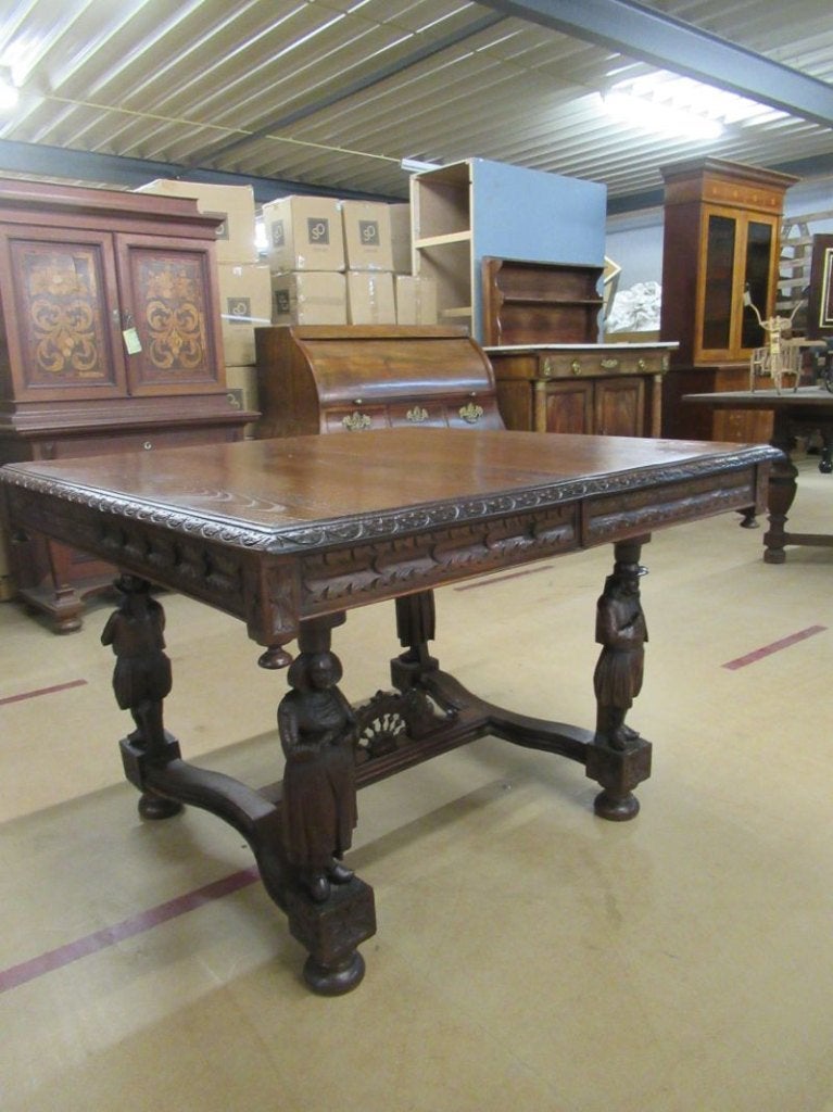 Oer 11339 ANTIEKE Bretonse snijwerk tafel met 4 stoelen, Antiek en Kunst, Ophalen