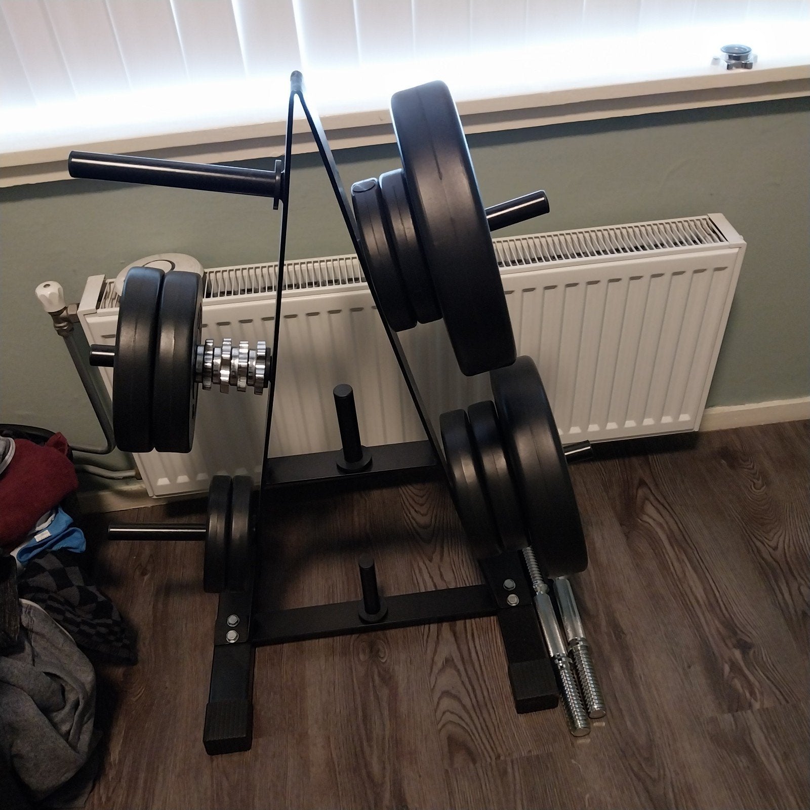 Halterset met EZ-stang en gewichten (15kg), Sport en Fitness, Ophalen, Gebruikt, Armen, Halterset