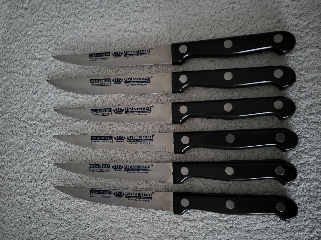6 solingen vlees/steakmessen stainless steel, Verzenden, Rvs of Chroom