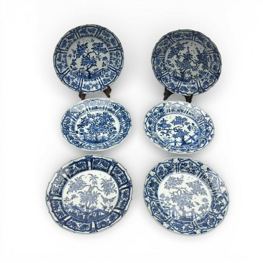 Zes Chinees porseleinen borden, Kangxi periode (1664-1722), Ophalen of Verzenden