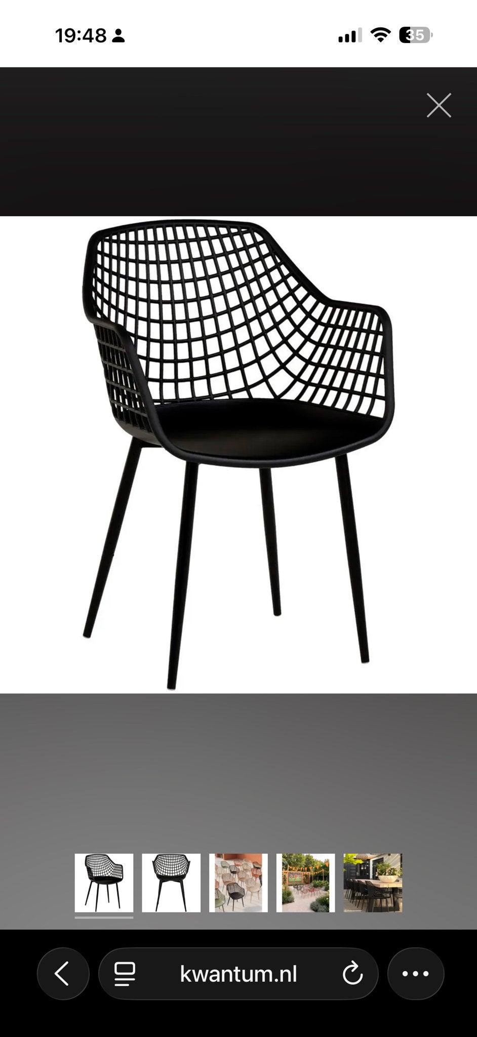 6x Kuipstoel Webbing Zwart met kussen, zo goed als nieuw, Huis en Inrichting, Stoelen, Ophalen, Kunststof, Zwart, Zo goed als nieuw