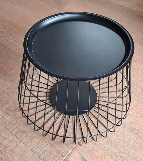 Metalen mand met deksel - 37cm hoog, 43cm diameter, Huis en Inrichting, Tafels | Salontafels, Ophalen, Gebruikt, Rond, Metaal