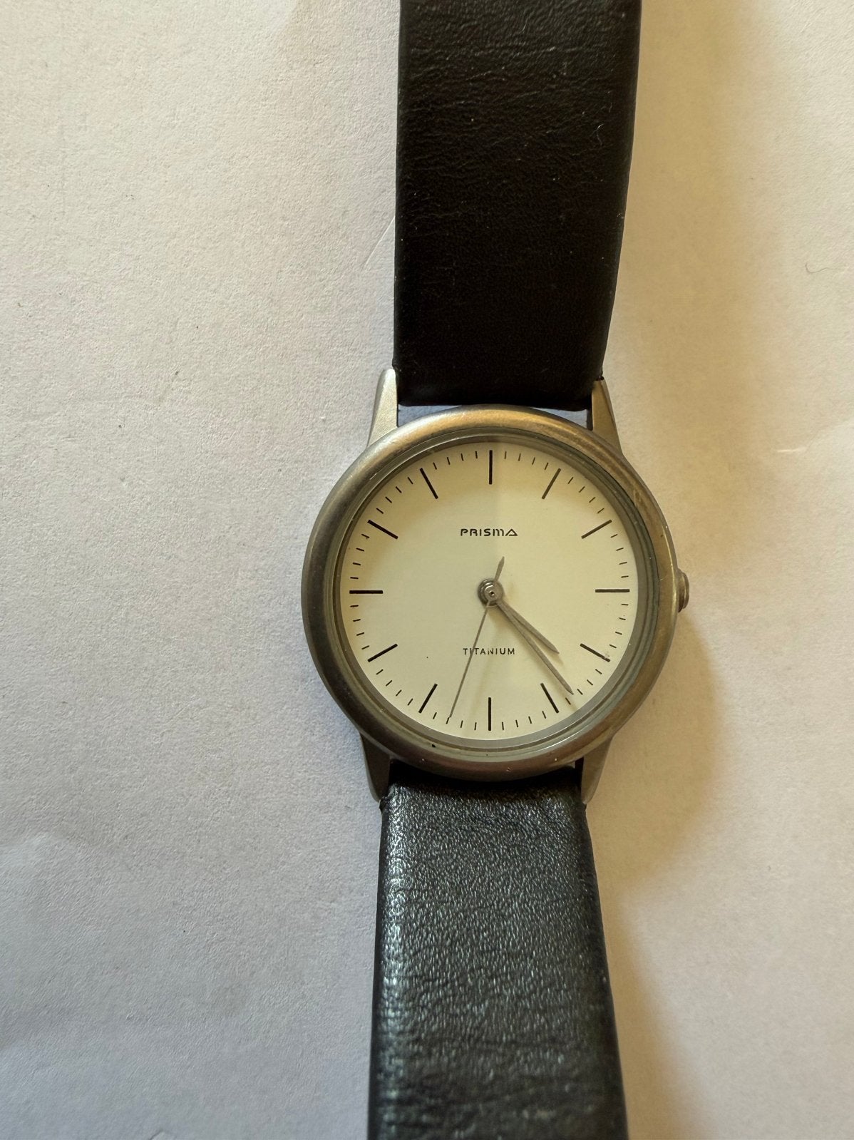 Prisma Titanium Polshorloge - Zwart Leren Bandje, Overige merken, Overige materialen, Polshorloge, Ophalen of Verzenden