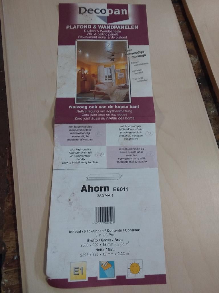 2 stuks Decopan wand en plafondpanelen, Ahorn., Ophalen, Hout, Nieuw, Overige typen