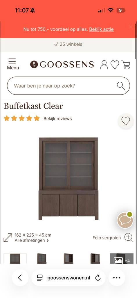 Set Goossens clear eiken buffetkast + tv meubel goossens, Ophalen, Zo goed als nieuw, 25 tot 50 cm, Minder dan 100 cm