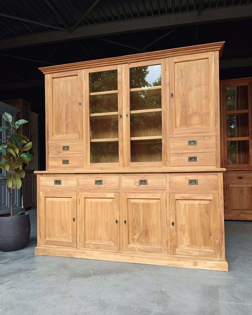Mooie grote teakhouten voorraadkast | Buffetkast teak #5043, Gebruikt, Met deur(en), -, 200 cm of meer