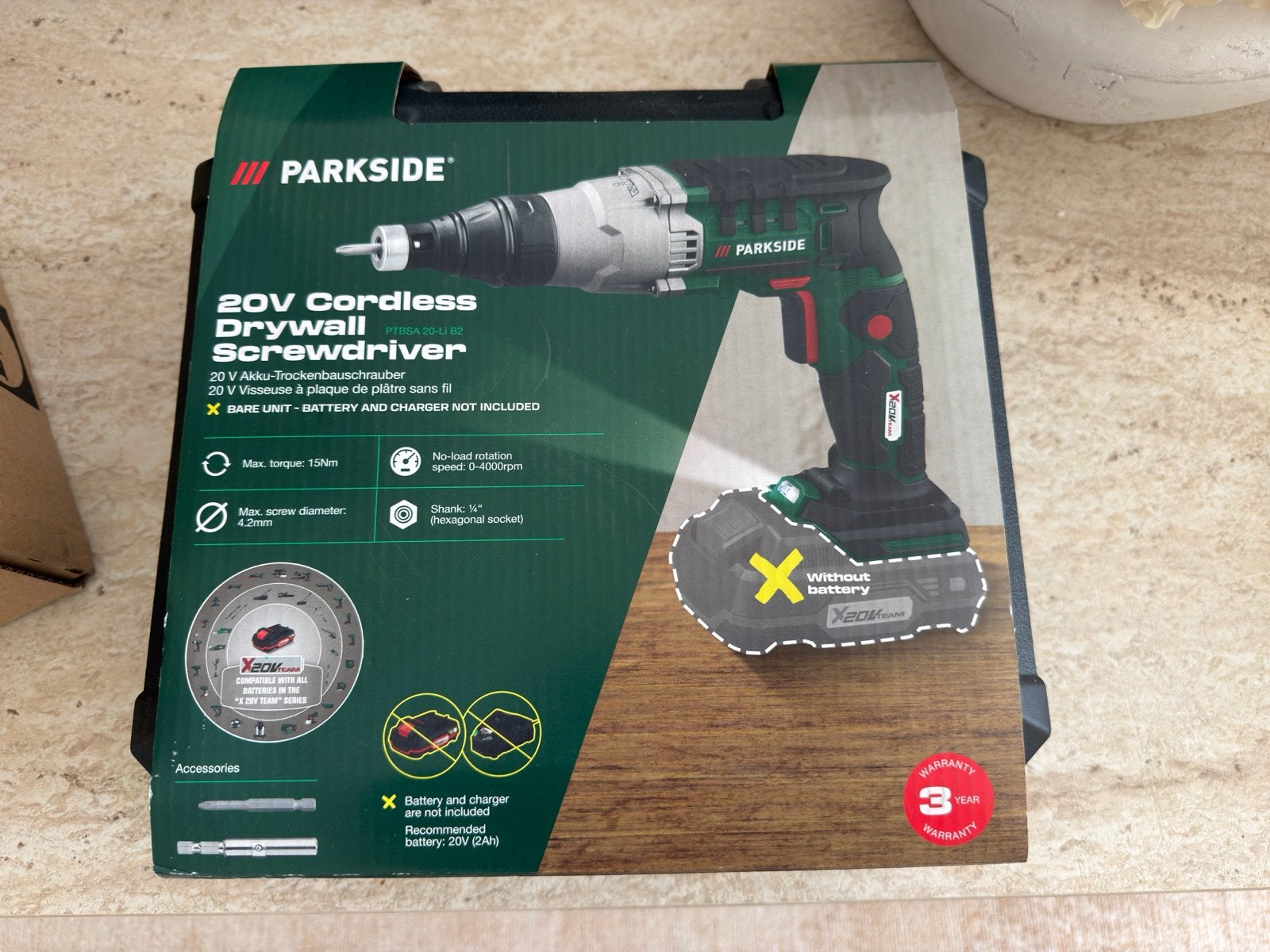 Parkside 20V Accu Gipsplaatschroefmachine - Zonder Accu, Variabele snelheid, Nieuw, Ophalen of Verzenden, Boor- en Schroefmachine