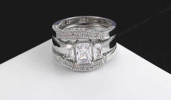 Marquise 18K witgouden 3 ringen set, Sieraden, Tassen en Uiterlijk, Overige materialen, Nieuw, Ophalen of Verzenden, 17 tot 18